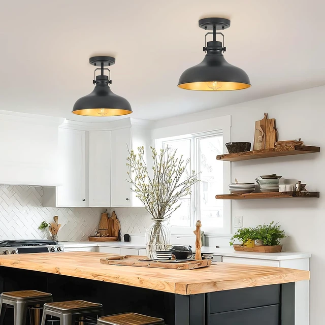 Alt view image 5 of 7 - Metal Semi Flush Mount Light Fixture 11.4 inch Ceiling Light Black
