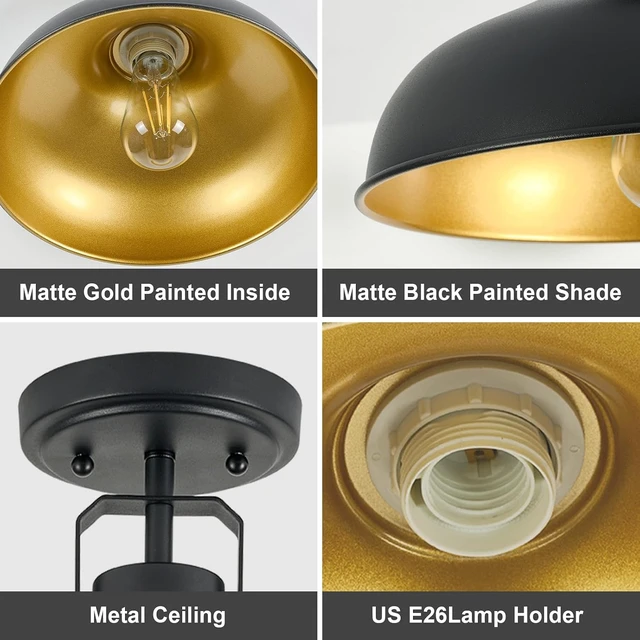 Alt view image 4 of 7 - Metal Semi Flush Mount Light Fixture 11.4 inch Ceiling Light Black