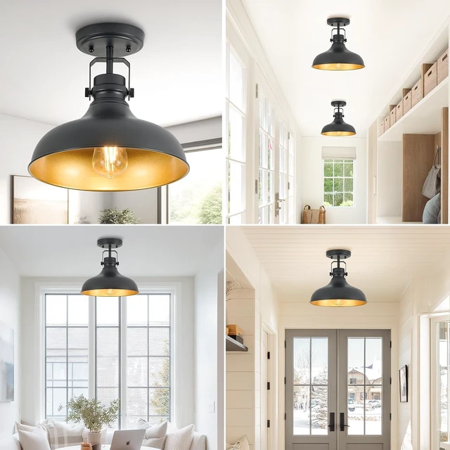Alt view image 6 of 7 - Metal Semi Flush Mount Light Fixture 11.4 inch Ceiling Light Black