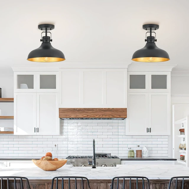Alt view image 7 of 7 - Metal Semi Flush Mount Light Fixture 11.4 inch Ceiling Light Black