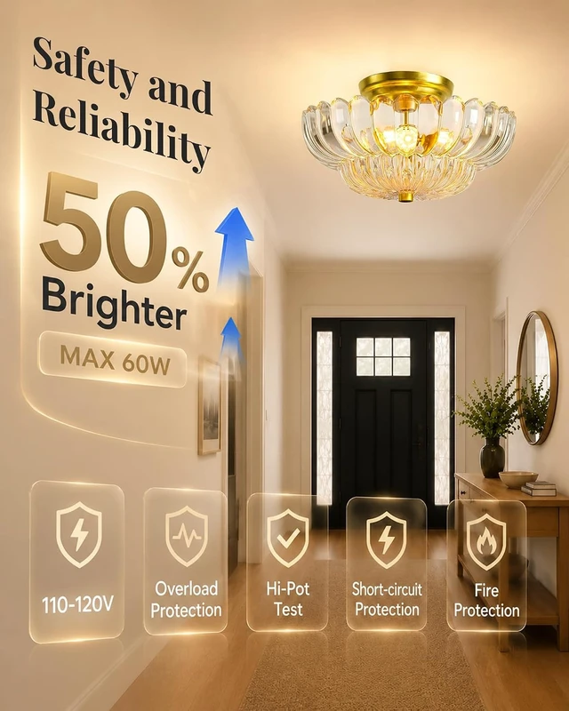 Alt view image 2 of 7 - Semi Flush Mount Ceiling Light 11.8" Vinatge Gold Hallway Lights