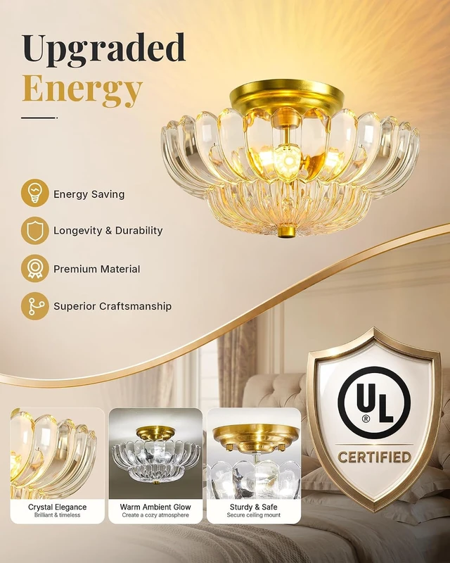 Alt view image 3 of 7 - Semi Flush Mount Ceiling Light 11.8" Vinatge Gold Hallway Lights