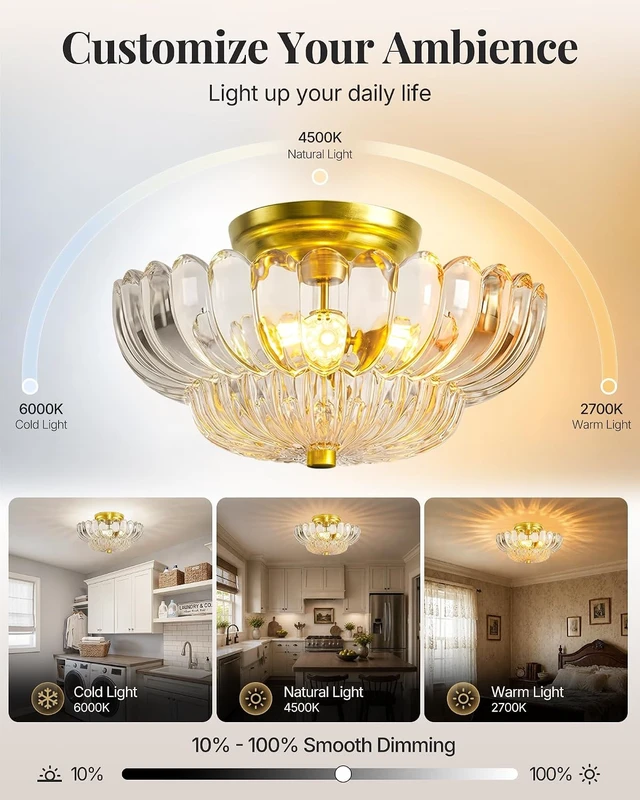Alt view image 5 of 7 - Semi Flush Mount Ceiling Light 11.8" Vinatge Gold Hallway Lights