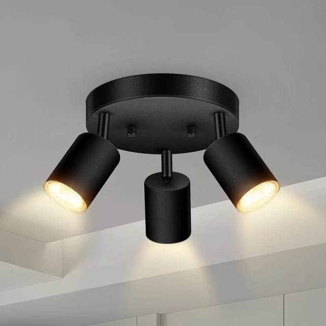 Main image of 3 Light Track Lighting Fixtures Ceiling, Matte Black Round Directional Ceiling Spotlight, GU10 Flush Mount Ceiling/Wall Fixture, Adjustable Modern LED Track Light for Kitchen/Living Room, No Bulb