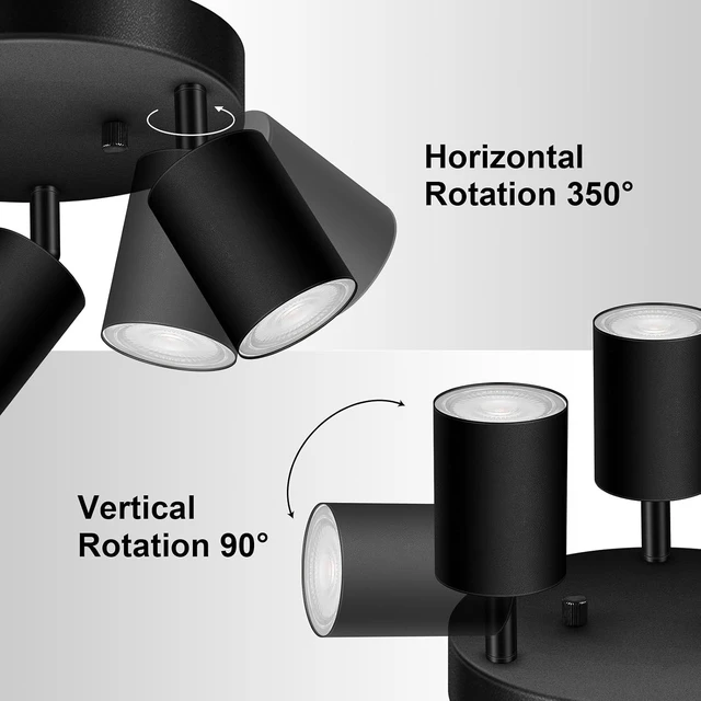 Alt view image 4 of 7 - 3 Light Track Lighting Fixtures Ceiling, Matte Black Round Directional Ceiling Spotlight, GU10 Flush Mount Ceiling/Wall Fixture, Adjustable Modern LED Track Light for Kitchen/Living Room, No Bulb