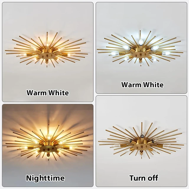 Alt view image 5 of 7 - ZGLAOJT Semi Flush Mount 8 Light Ceiling Light Modern Metal Ceiling Lighting Gold Light Fixture Chandelier for Farmhouse Kitchen Dining Room Bedroom Hallway Living Room.