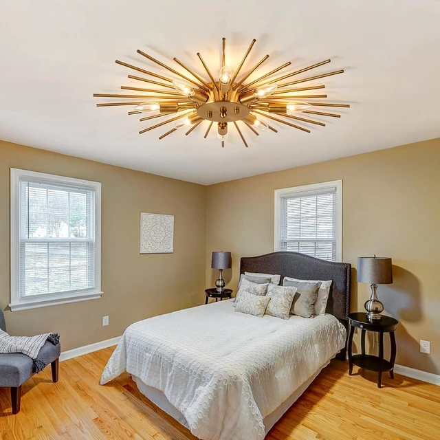 Alt view image 6 of 7 - ZGLAOJT Semi Flush Mount 8 Light Ceiling Light Modern Metal Ceiling Lighting Gold Light Fixture Chandelier for Farmhouse Kitchen Dining Room Bedroom Hallway Living Room.