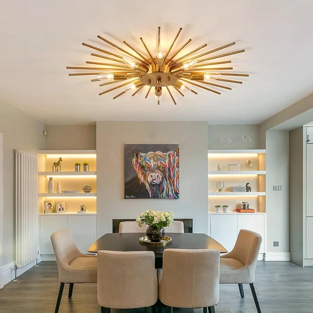 Alt view image 7 of 7 - ZGLAOJT Semi Flush Mount 8 Light Ceiling Light Modern Metal Ceiling Lighting Gold Light Fixture Chandelier for Farmhouse Kitchen Dining Room Bedroom Hallway Living Room.