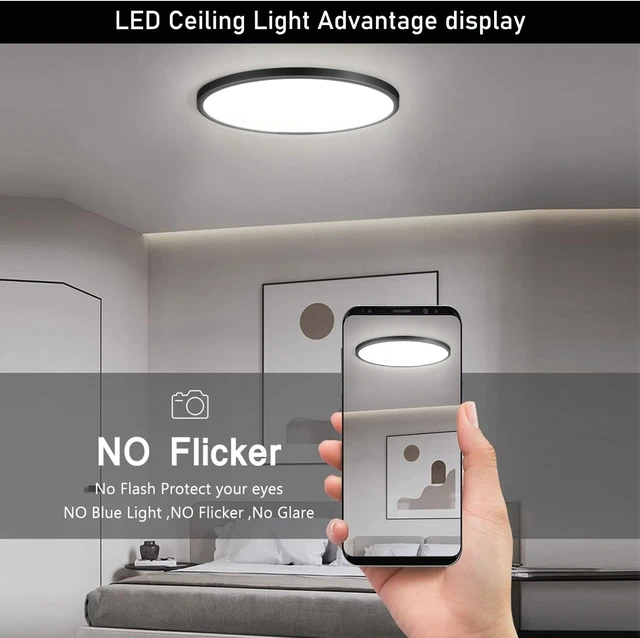 Alt view image 2 of 7 - 8Pack 12 Inch 3200LM Flush Mount LED Ceiling Lights,Black 28W Slim Ceiling Light Fixture Round Day White 6000K Thin Round Flat Ceiling Light 120V Surface LED Ceiling Light 300W Equivalent