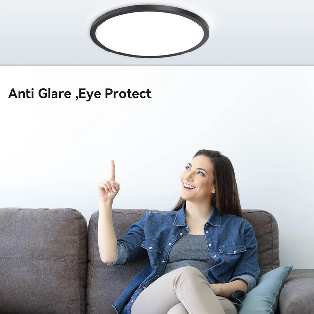 Alt view image 4 of 7 - 8Pack 12 Inch 3200LM Flush Mount LED Ceiling Lights,Black 28W Slim Ceiling Light Fixture Round Day White 6000K Thin Round Flat Ceiling Light 120V Surface LED Ceiling Light 300W Equivalent