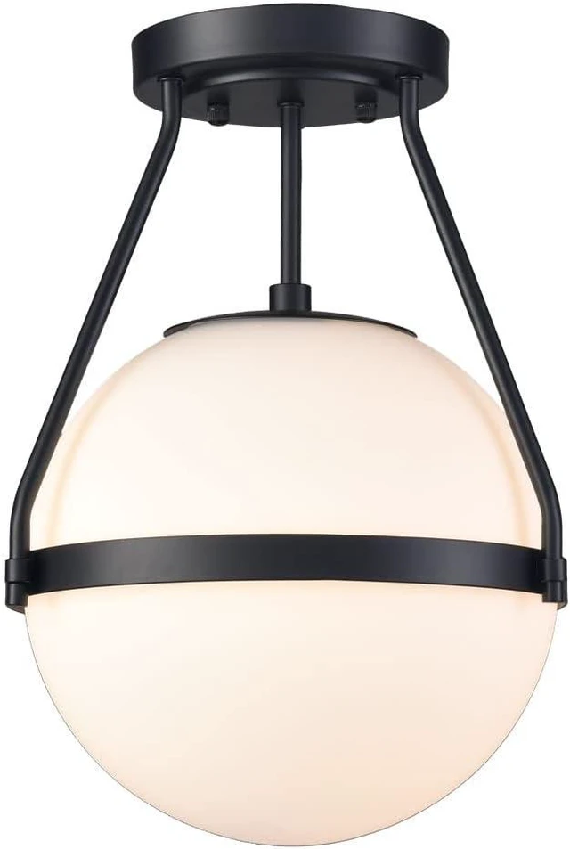 Main image of HOLKIRT Mid-Century Black Globe Ceiling Light, White Opal Glass