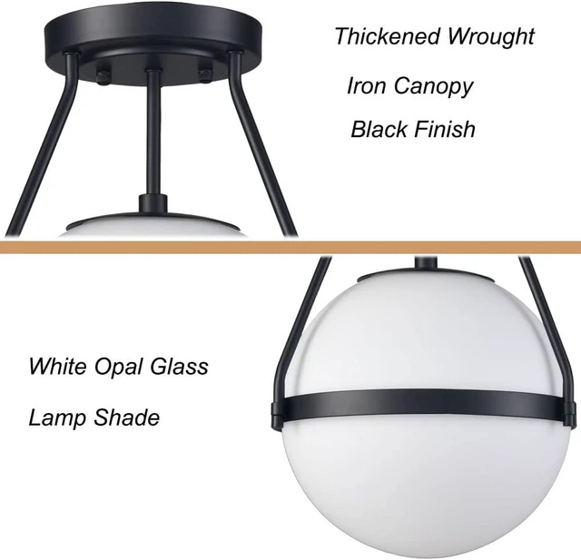 Alt view image 5 of 7 - HOLKIRT Mid-Century Black Globe Ceiling Light, White Opal Glass