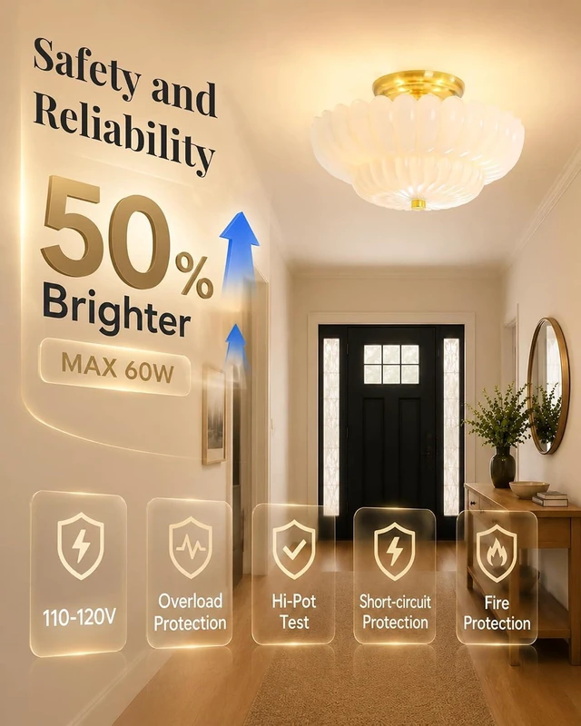Alt view image 2 of 7 - Semi Flush Mount Ceiling Light 11.8" Vinatge Gold Hallway Lights