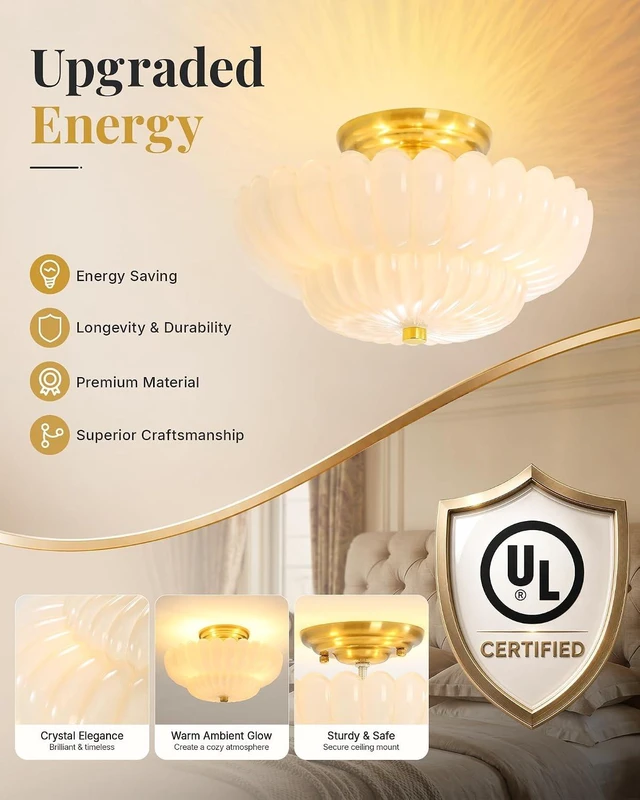 Alt view image 3 of 7 - Semi Flush Mount Ceiling Light 11.8" Vinatge Gold Hallway Lights
