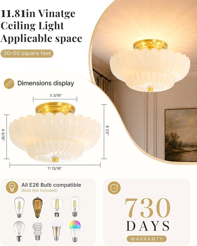Alt view image 4 of 7 - Semi Flush Mount Ceiling Light 11.8" Vinatge Gold Hallway Lights