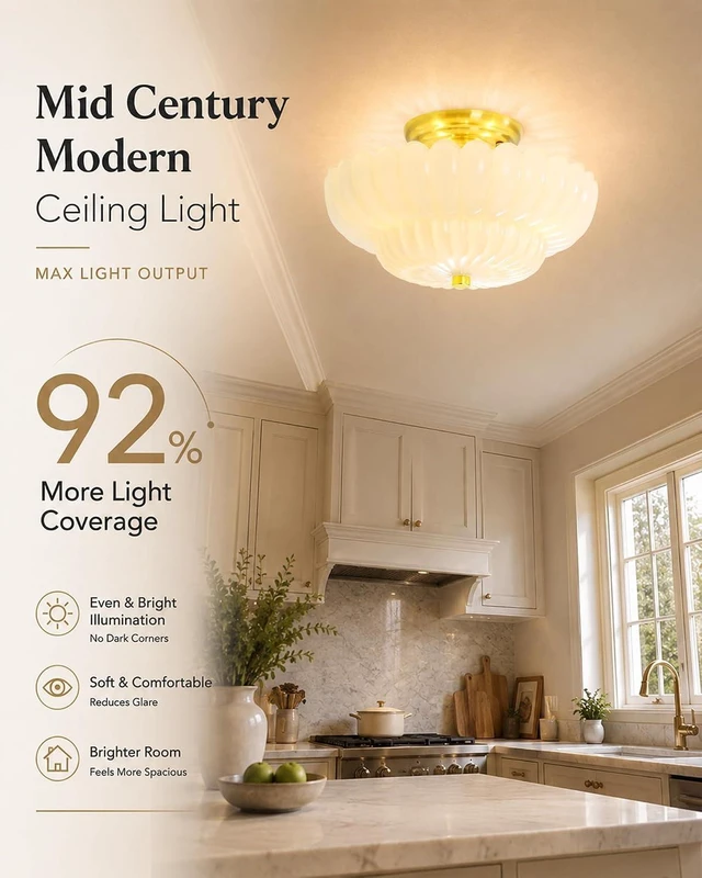 Alt view image 6 of 7 - Semi Flush Mount Ceiling Light 11.8" Vinatge Gold Hallway Lights