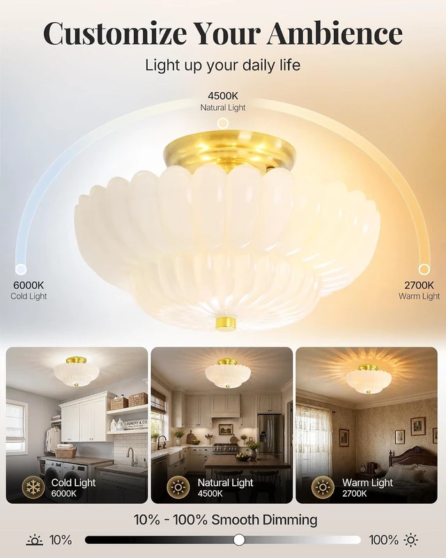Alt view image 5 of 7 - Semi Flush Mount Ceiling Light 11.8" Vinatge Gold Hallway Lights