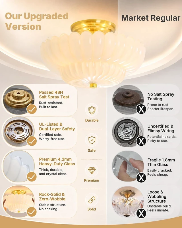 Alt view image 7 of 7 - Semi Flush Mount Ceiling Light 11.8" Vinatge Gold Hallway Lights