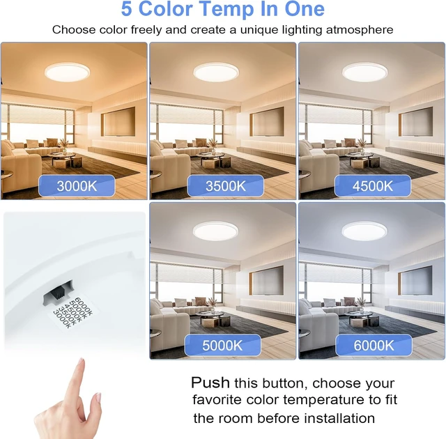 Alt view image 2 of 6 - hunhun 16 Inch Dimmable LED Flush Mount Ceiling Light 4800LM Round Light Fixture 5 Color Temperature Selectable Super Slim Large Flat Ceiling Lamp for Living Dining Room White