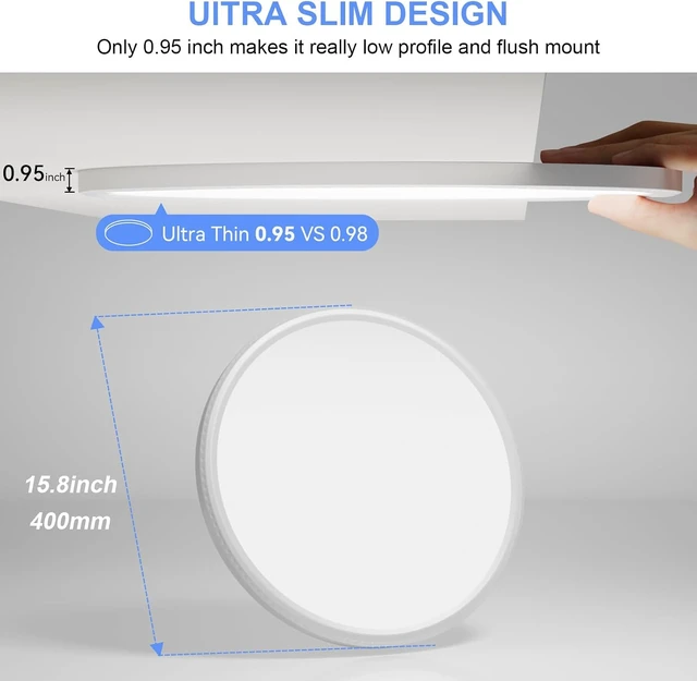 Alt view image 3 of 6 - hunhun 16 Inch Dimmable LED Flush Mount Ceiling Light 4800LM Round Light Fixture 5 Color Temperature Selectable Super Slim Large Flat Ceiling Lamp for Living Dining Room White