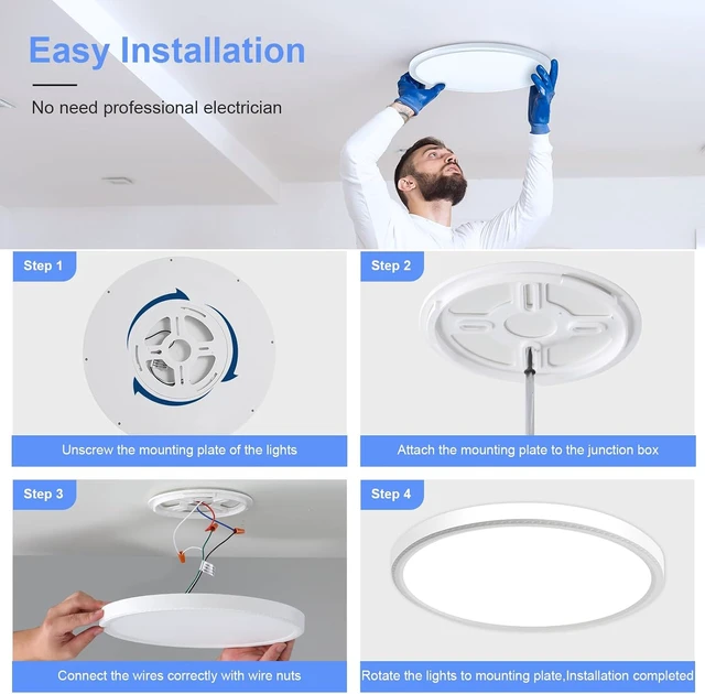 Alt view image 4 of 6 - hunhun 16 Inch Dimmable LED Flush Mount Ceiling Light 4800LM Round Light Fixture 5 Color Temperature Selectable Super Slim Large Flat Ceiling Lamp for Living Dining Room White