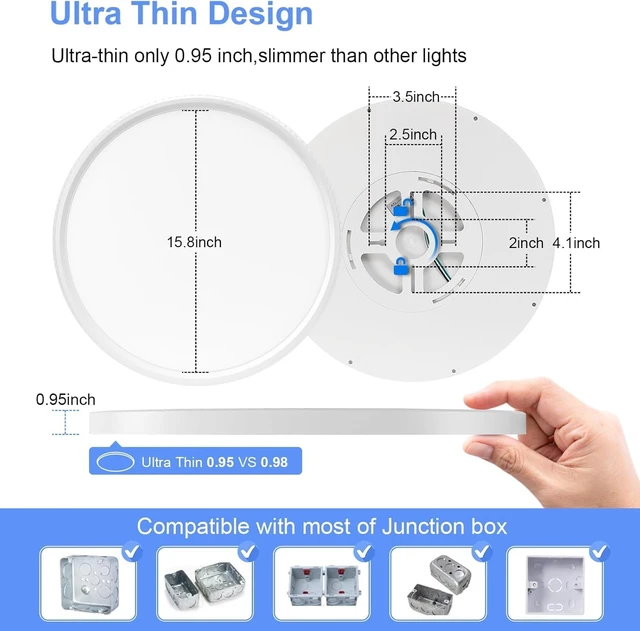 Alt view image 6 of 6 - hunhun 16 Inch Dimmable LED Flush Mount Ceiling Light 4800LM Round Light Fixture 5 Color Temperature Selectable Super Slim Large Flat Ceiling Lamp for Living Dining Room White