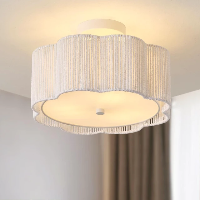 Main image of Rattan Ceiling Light Fixtures Flush Mount,3-Light Boho Light Fixtures Ceiling Mount for Bedroom,Close to Ceiling Light Modern Rattan Chandelier Lighting for Hallway Kitchen Dining Room(White)