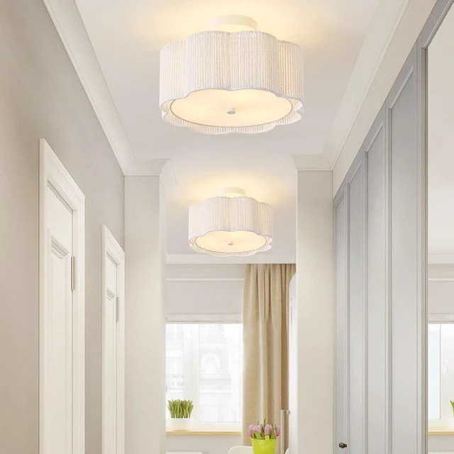 Alt view image 4 of 7 - Rattan Ceiling Light Fixtures Flush Mount,3-Light Boho Light Fixtures Ceiling Mount for Bedroom,Close to Ceiling Light Modern Rattan Chandelier Lighting for Hallway Kitchen Dining Room(White)