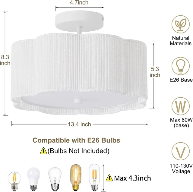 Alt view image 2 of 7 - Rattan Ceiling Light Fixtures Flush Mount,3-Light Boho Light Fixtures Ceiling Mount for Bedroom,Close to Ceiling Light Modern Rattan Chandelier Lighting for Hallway Kitchen Dining Room(White)