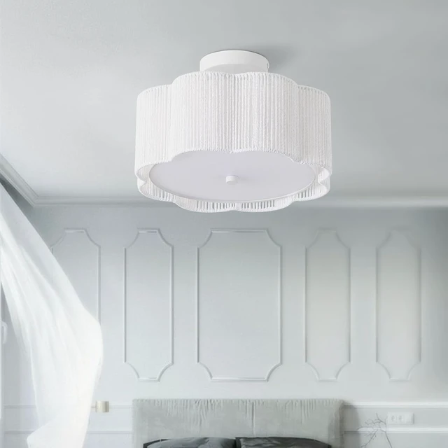 Alt view image 3 of 7 - Rattan Ceiling Light Fixtures Flush Mount,3-Light Boho Light Fixtures Ceiling Mount for Bedroom,Close to Ceiling Light Modern Rattan Chandelier Lighting for Hallway Kitchen Dining Room(White)