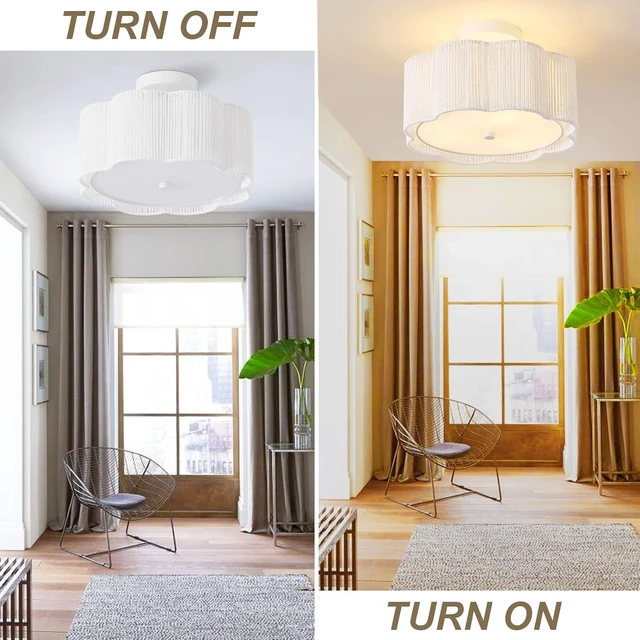 Alt view image 6 of 7 - Rattan Ceiling Light Fixtures Flush Mount,3-Light Boho Light Fixtures Ceiling Mount for Bedroom,Close to Ceiling Light Modern Rattan Chandelier Lighting for Hallway Kitchen Dining Room(White)