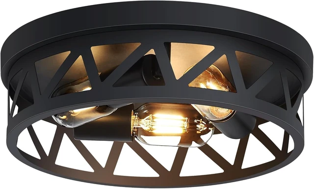 Main image of Flush Mount Ceiling Light for Hallway & Bedroom, Black 3-Light