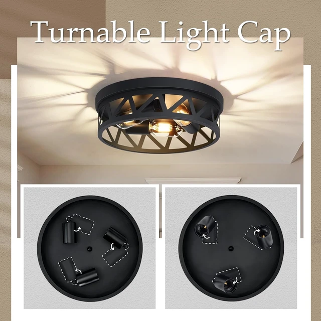 Alt view image 2 of 6 - Flush Mount Ceiling Light for Hallway & Bedroom, Black 3-Light
