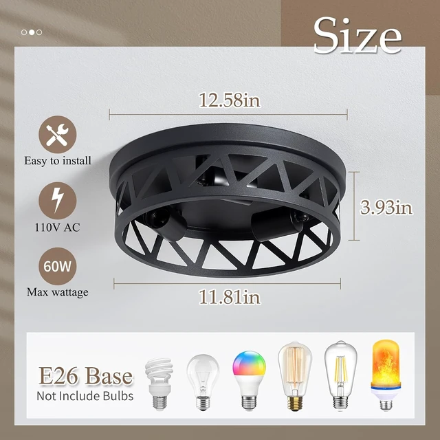 Alt view image 6 of 6 - Flush Mount Ceiling Light for Hallway & Bedroom, Black 3-Light