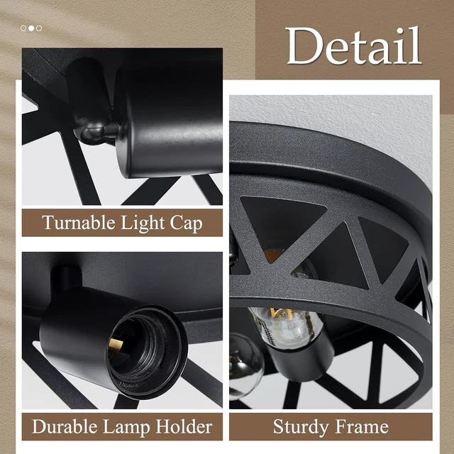 Alt view image 3 of 6 - Flush Mount Ceiling Light for Hallway & Bedroom, Black 3-Light
