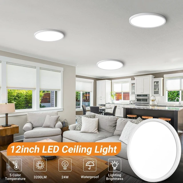 Alt view image 3 of 7 - slochi 4Pack LED Flush Mount Ceiling Light Fixture, 12 Inch 24W, 3200LM, Super Slim 0.7 Inch, 3000K-6500K Adjustable Low Profile LED Ceiling Lights for Bedroom, Kitchen, Hallway(White)