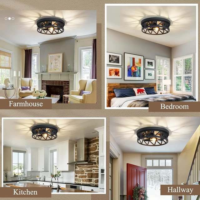 Alt view image 4 of 6 - Flush Mount Ceiling Light for Hallway & Bedroom, Black 3-Light