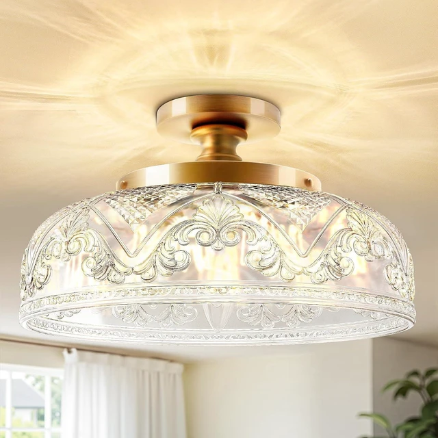 Main image of Semi Flush Mount Ceiling Light,Vintage Kitchen Fixture,Gold,12"