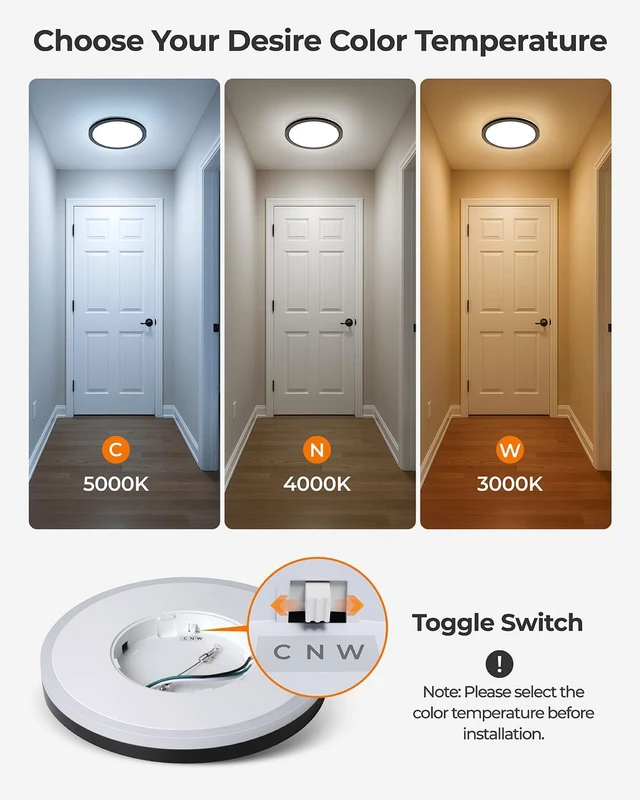 Alt view image 3 of 6 - Matane 2Pack Dimmable Flush Mount Ceiling Light Fixture with Night Light, 18W 3000K 4000K 5000K, LED Low Profile Ceiling Lights for Bedroom Hallway Kitchen, 8.7inch Black Round