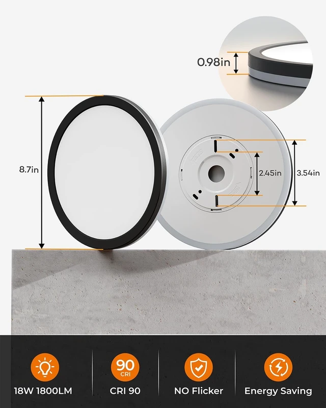 Alt view image 5 of 6 - Matane 2Pack Dimmable Flush Mount Ceiling Light Fixture with Night Light, 18W 3000K 4000K 5000K, LED Low Profile Ceiling Lights for Bedroom Hallway Kitchen, 8.7inch Black Round