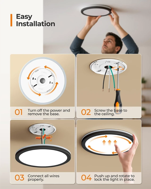 Alt view image 6 of 6 - Matane 2Pack Dimmable Flush Mount Ceiling Light Fixture with Night Light, 18W 3000K 4000K 5000K, LED Low Profile Ceiling Lights for Bedroom Hallway Kitchen, 8.7inch Black Round