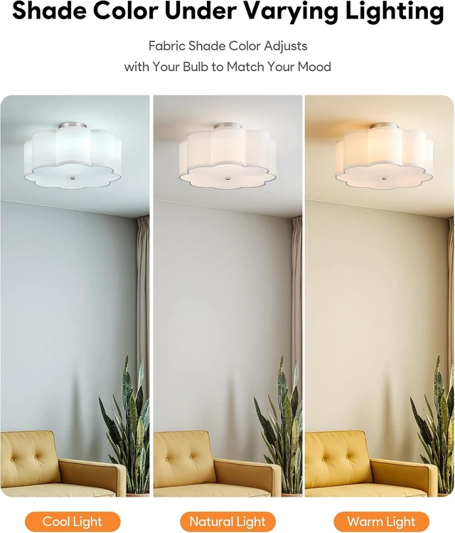 Alt view image 2 of 7 - VONLUCE Semi Flush Mount Ceiling Light 15.7", 3-Light Drum Light Fixture