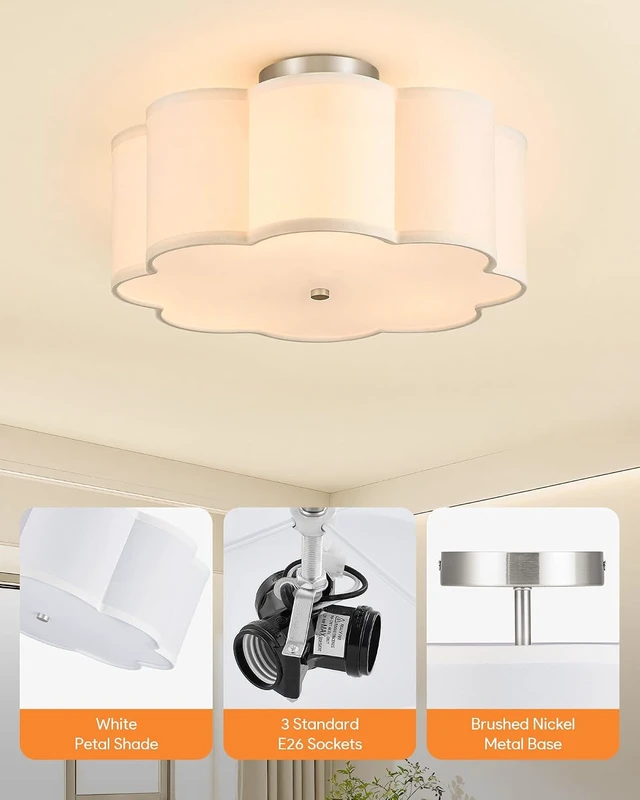 Alt view image 5 of 7 - VONLUCE Semi Flush Mount Ceiling Light 15.7", 3-Light Drum Light Fixture
