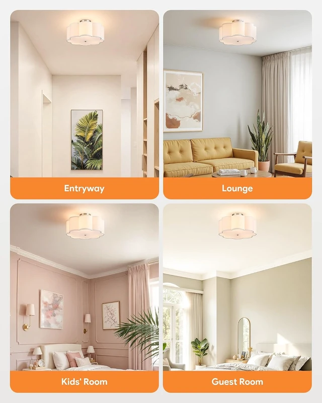 Alt view image 6 of 7 - VONLUCE Semi Flush Mount Ceiling Light 15.7", 3-Light Drum Light Fixture