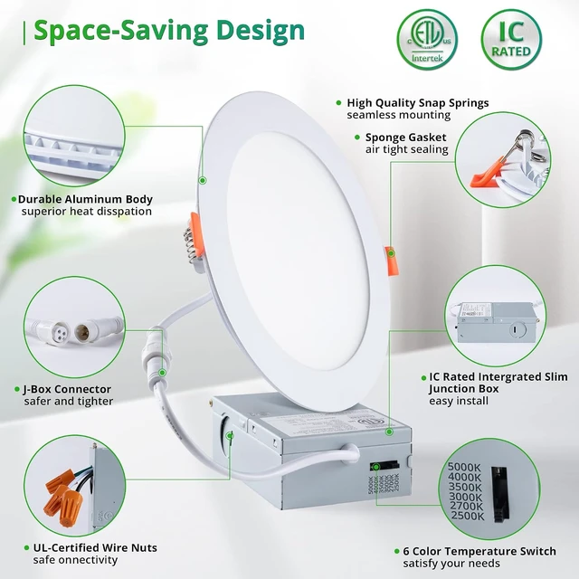Alt view image 5 of 7 - LEDIARY 6 Inch 6CCT LED Recessed Ceiling Light with Junction Box, 24 Pack