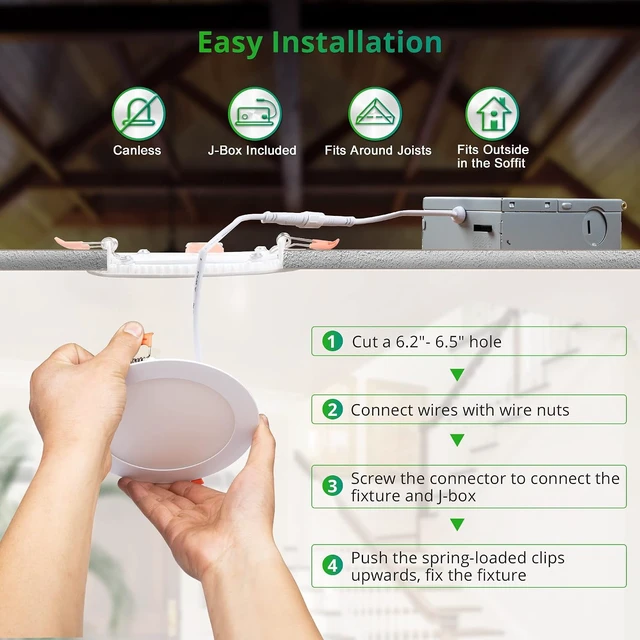 Alt view image 6 of 7 - LEDIARY 6 Inch 6CCT LED Recessed Ceiling Light with Junction Box, 24 Pack