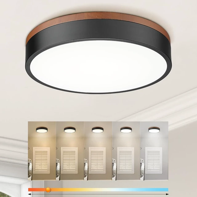 Main image of Ken & Ricky 12" Modern Flush Mount Ceiling LightDeep Wood and Black,1 PK