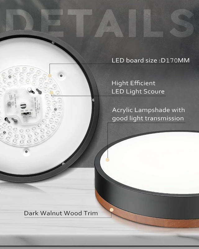 Alt view image 2 of 7 - Ken & Ricky 12" Modern Flush Mount Ceiling LightDeep Wood and Black,1 PK