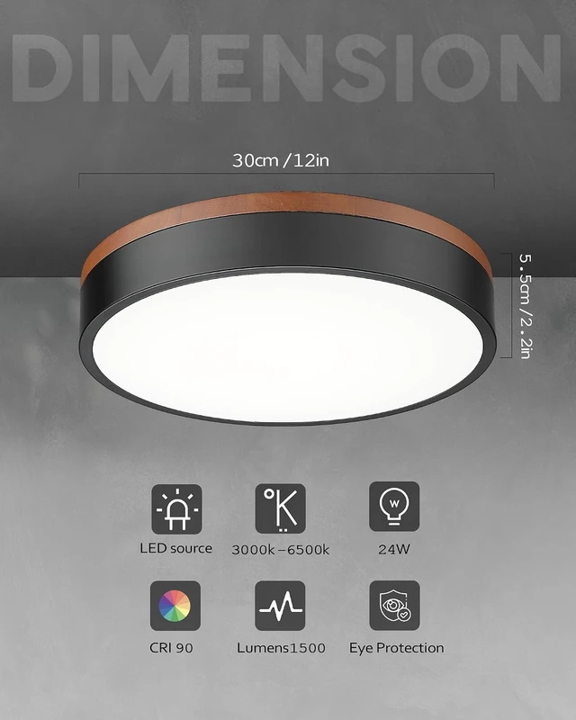 Alt view image 6 of 7 - Ken & Ricky 12" Modern Flush Mount Ceiling LightDeep Wood and Black,1 PK