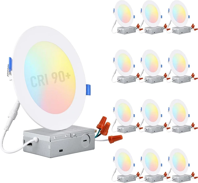 Main image of TORCHSTAR 12-Pack 5CCT 6 Inch Ultra-Thin LED Recessed Light, CRI90 12W